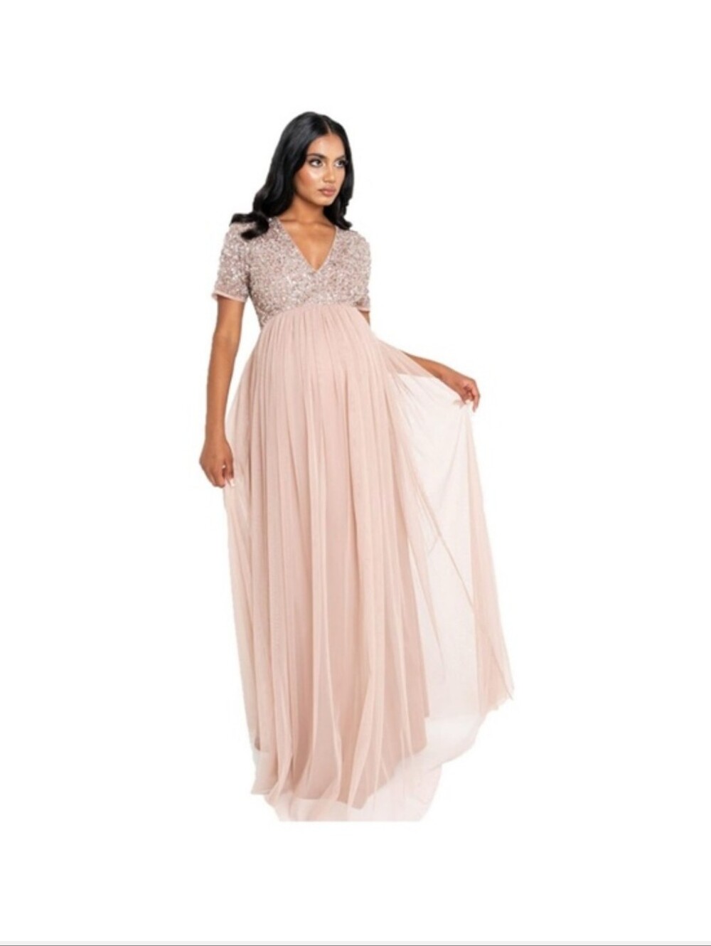 Maya Deluxe Maternity Photoshoot Evening Ball Gown Sequin V-Neck Size 8